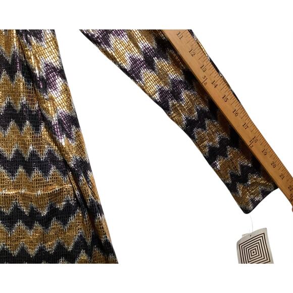 LuLaRoe Sarah duster cardigan gold, silver, and black chevron pattern size S - Picture 6 of 7